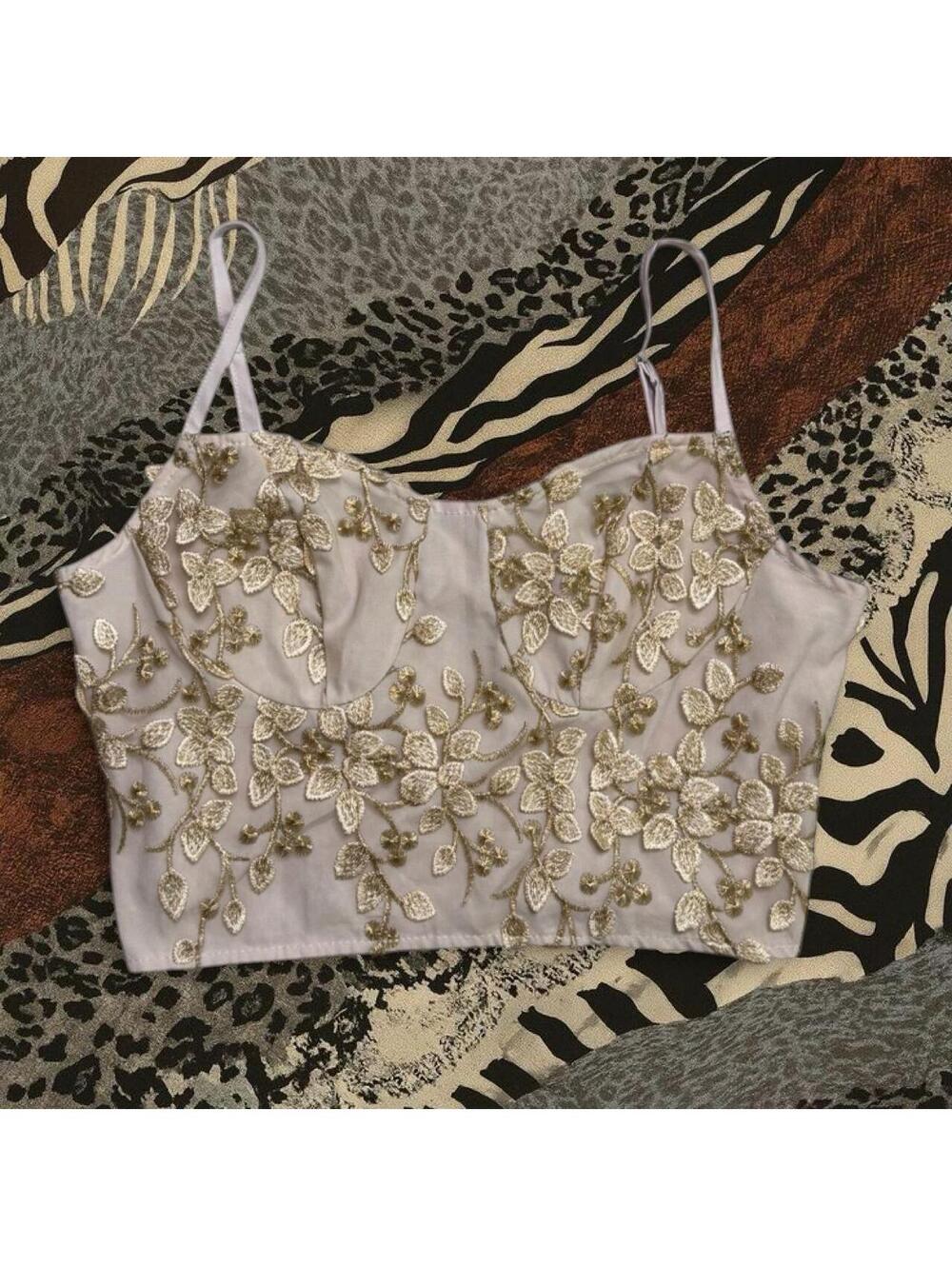 Gold and white floral crop top